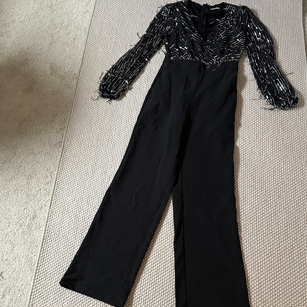 Vici Black Jumpsuit with Silver Sequin Sleeves